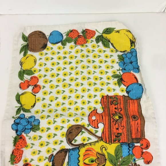 2 Vtg Retro Linen Cloth Fabric Rectangle Placemat Coffee Tea Fruit Flowers Theme - Picture 8 of 11